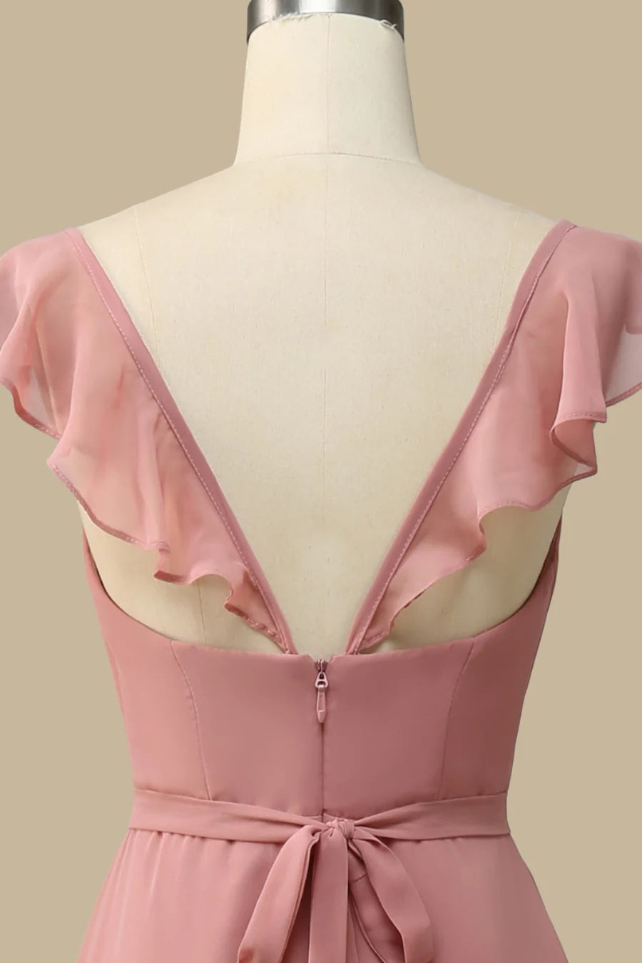 Dusty Rose Surplice Neck A-Line Chiffon Maxi Dress Dusty Rose