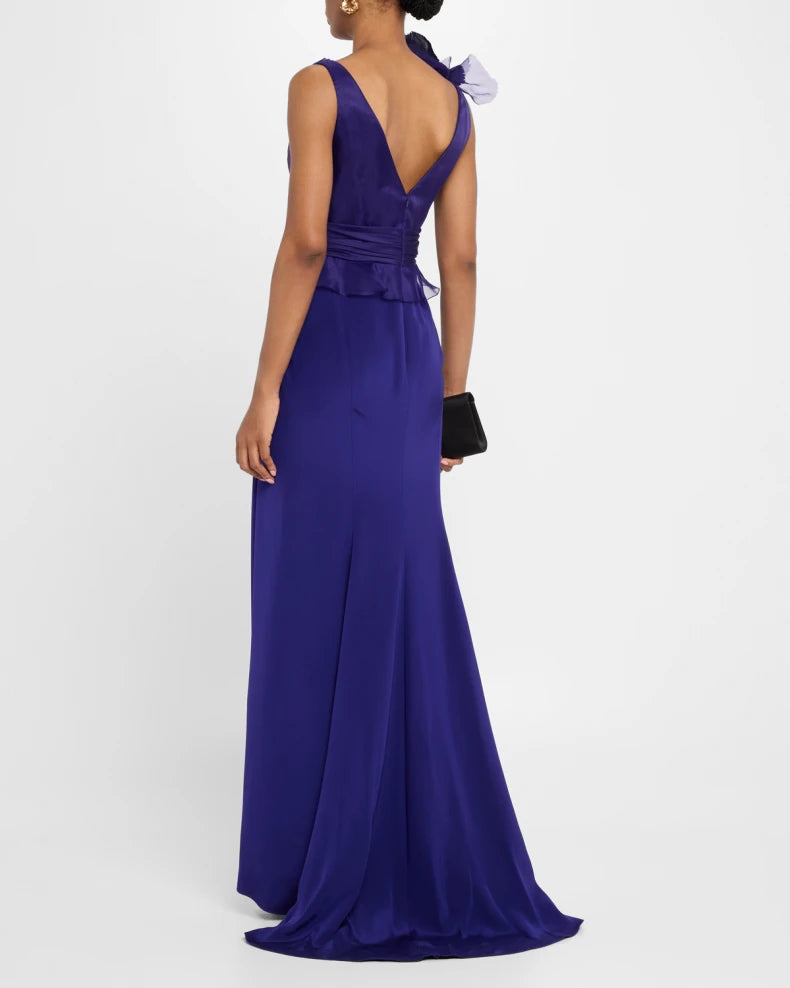 Draped Flower Ruffle Matte Crepe & Organza Gown Charming and unique design Beautiful generous simple