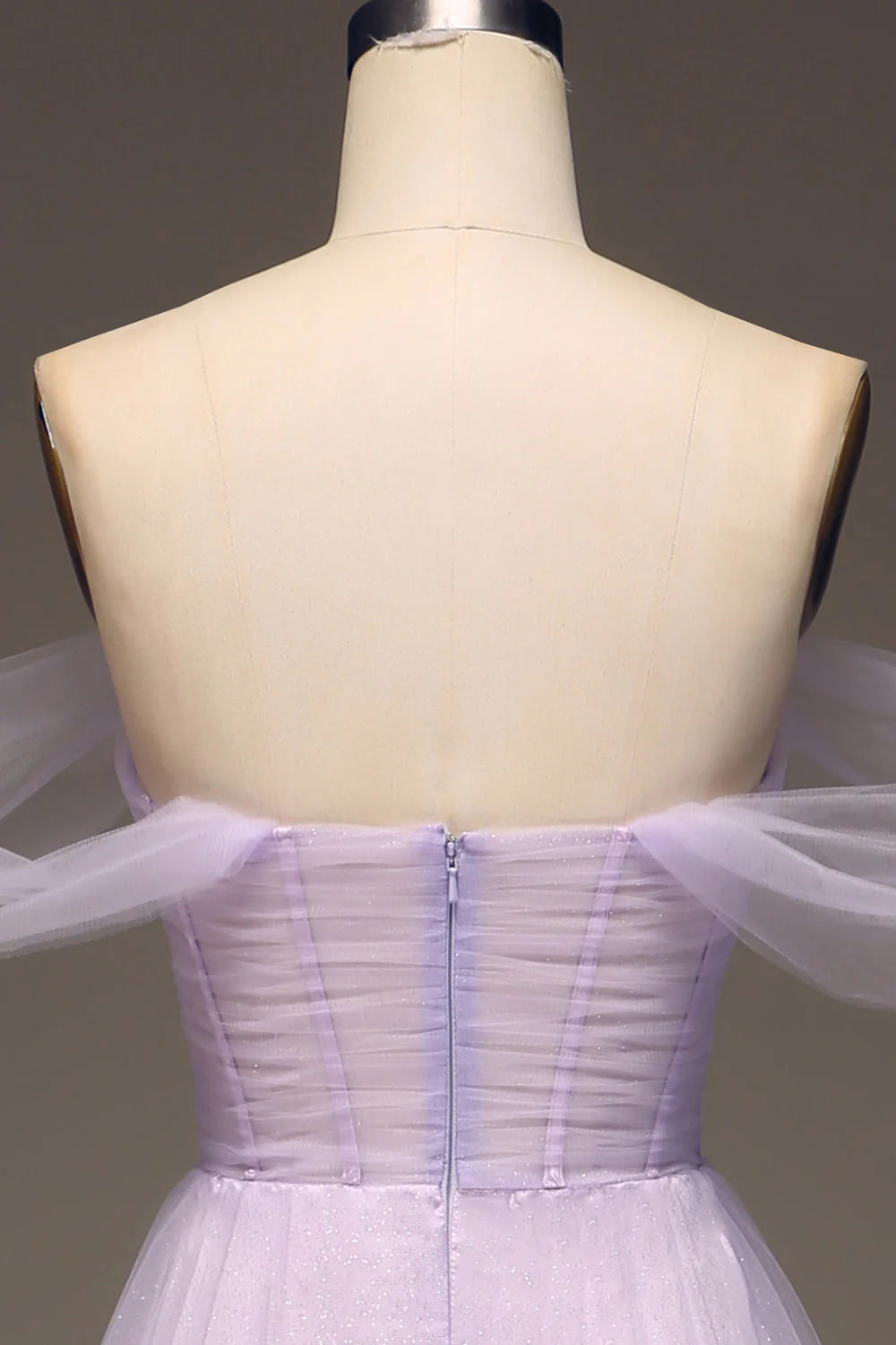 Princess Lilac Off the Shoulder A Line Tulle Prom Dress With Slit