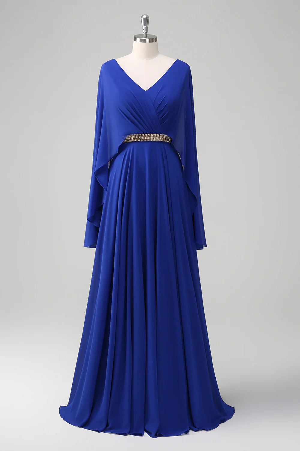 A-Line V Neck Ruched Long Mother of the Bride Dress with Beading
