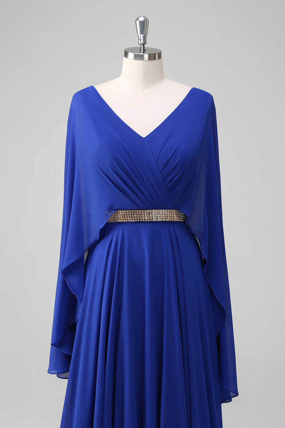 A-Line V Neck Ruched Long Mother of the Bride Dress with Beading