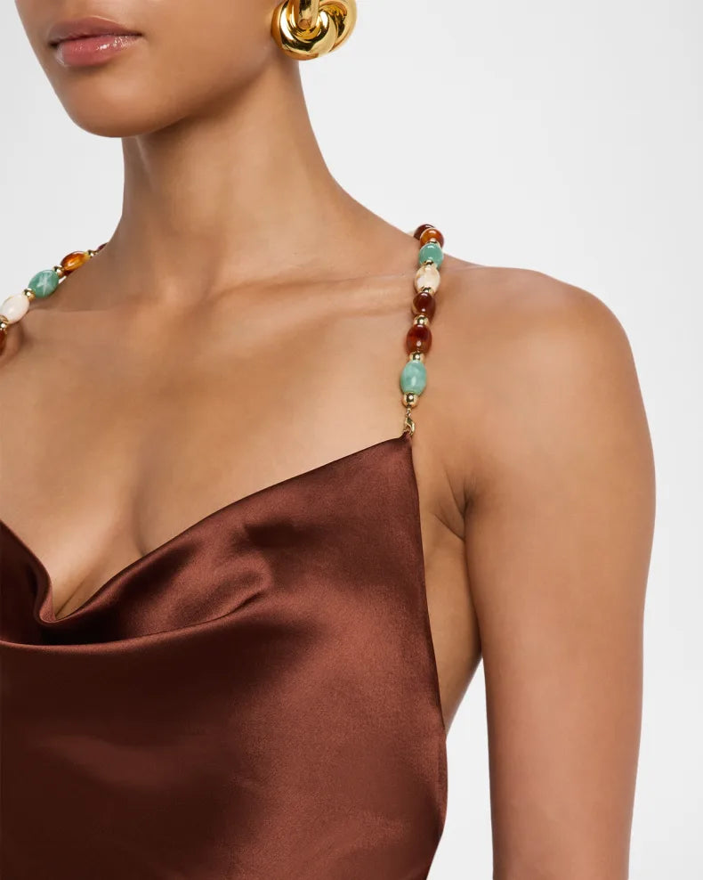 Finley Beaded Satin Slip Gown Charming and unique design Beautiful generous simple