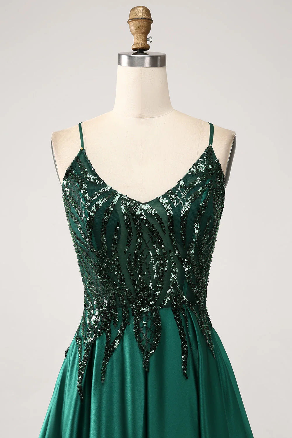 Sparkly Dark Green A-Line Spaghetti Straps Long Prom Dress With Sequins