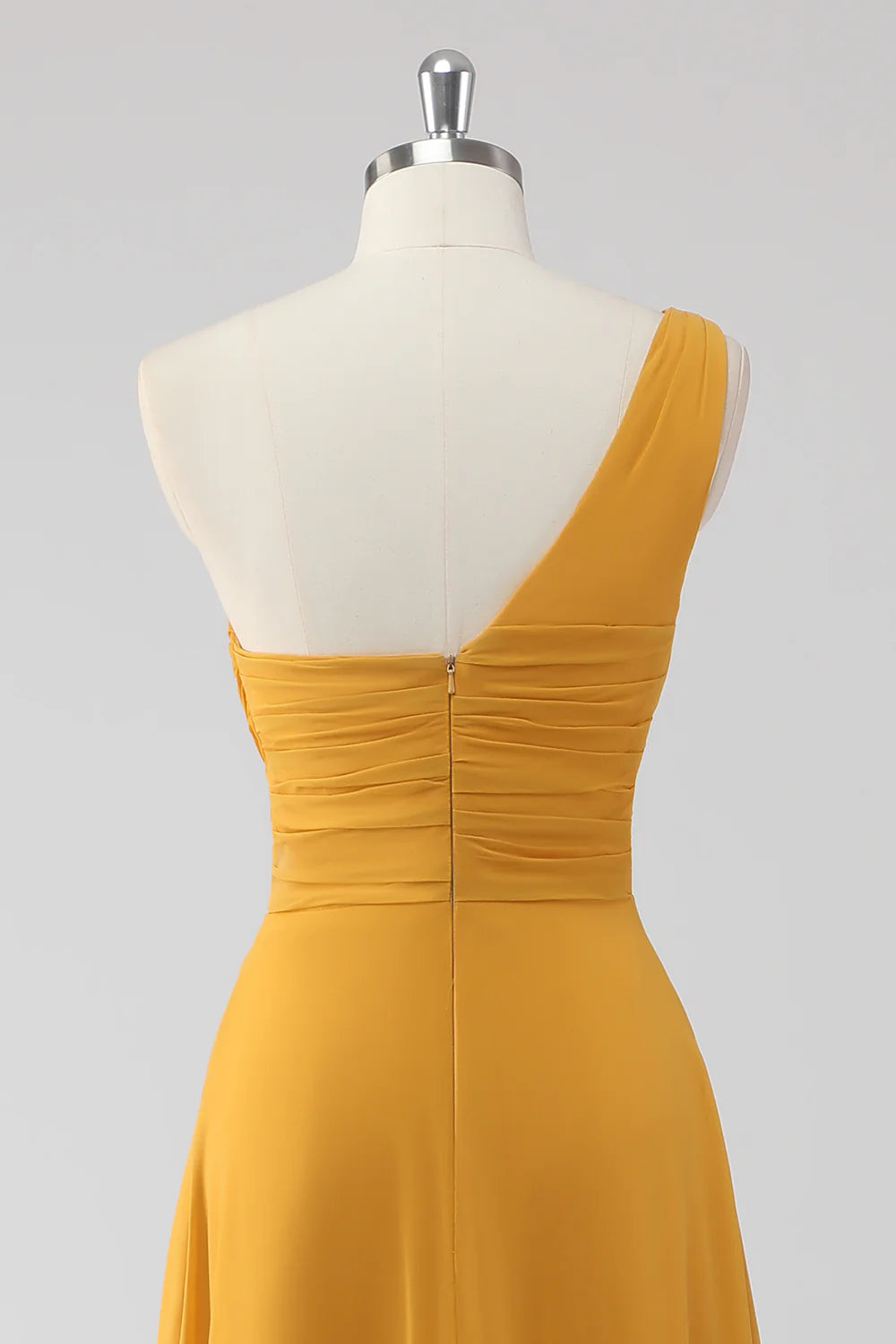 A Line One Shoulder Ruched Long Bridesmaid Dress with Slit