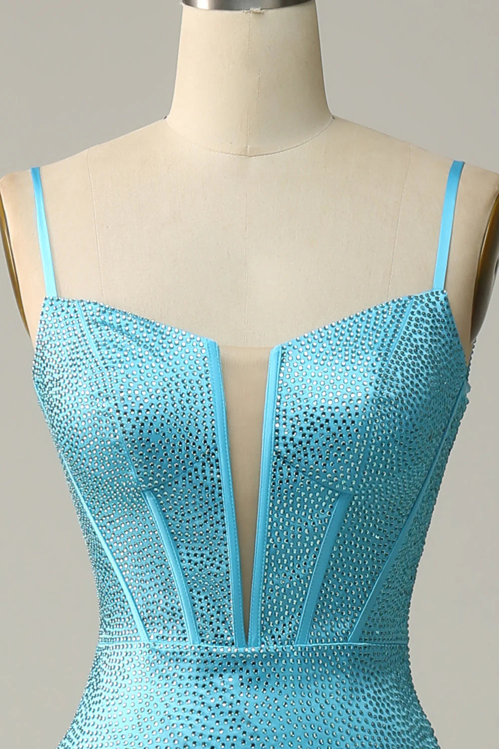 Blue Mermaid Spaghetti Straps Beaded Prom Dress