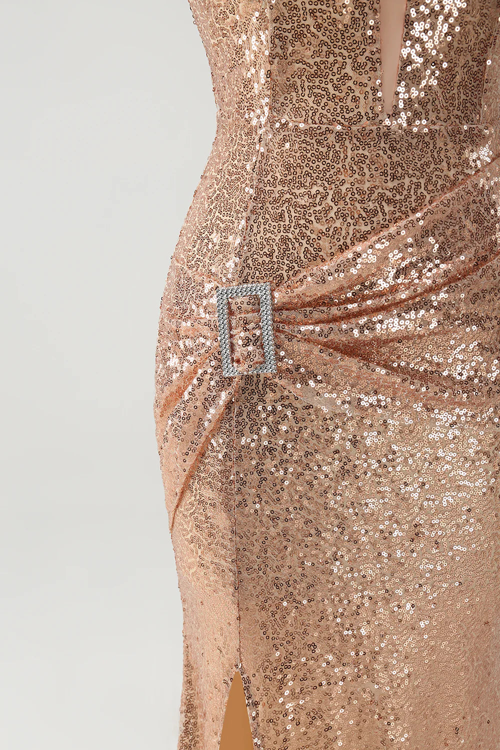 Sparkly Champagne Mermaid Off The Shoulder Sequins Party Dress with Slit