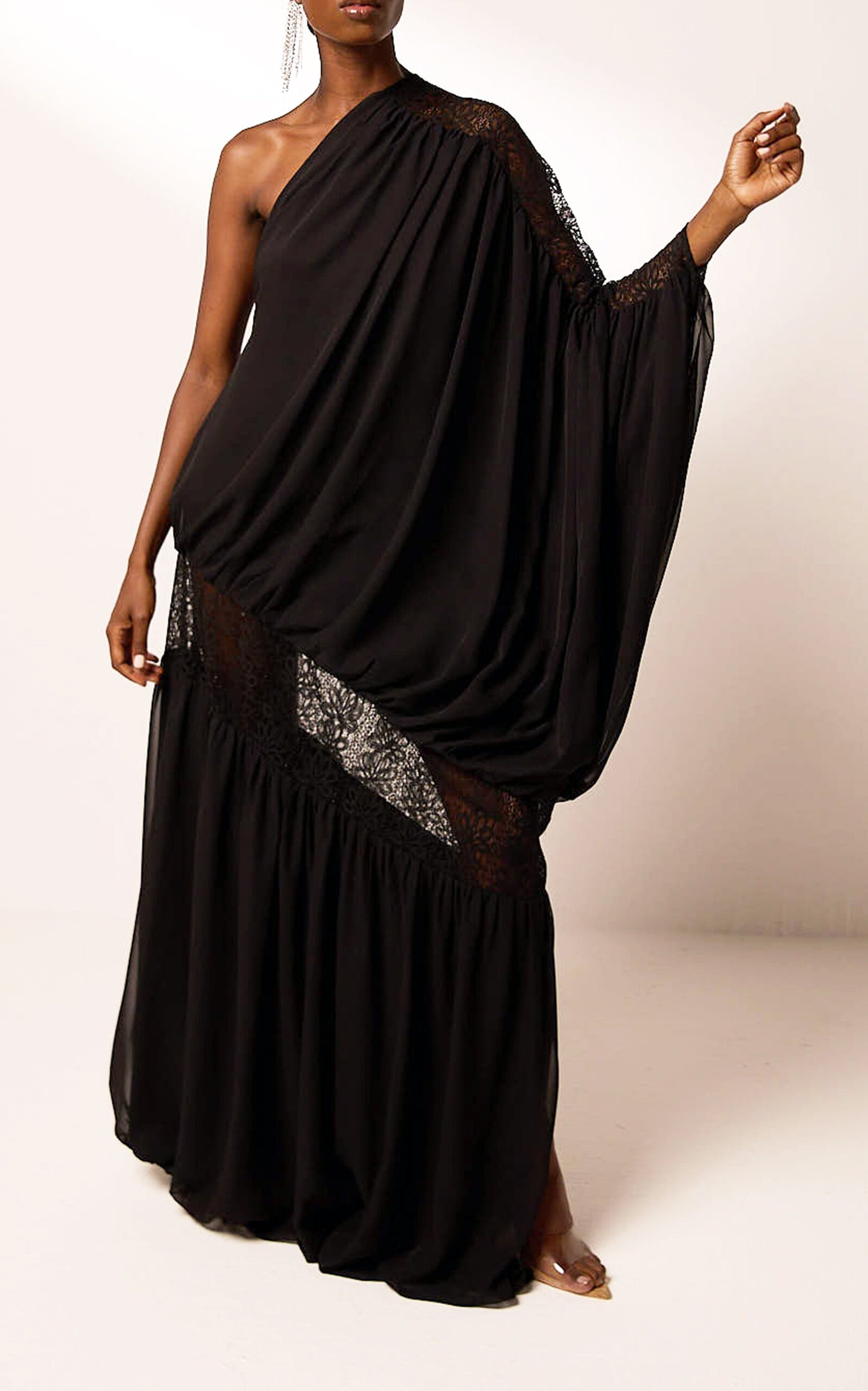 Simple gentle beautiful and grand Single-Shoulder Lace Georgette Dress