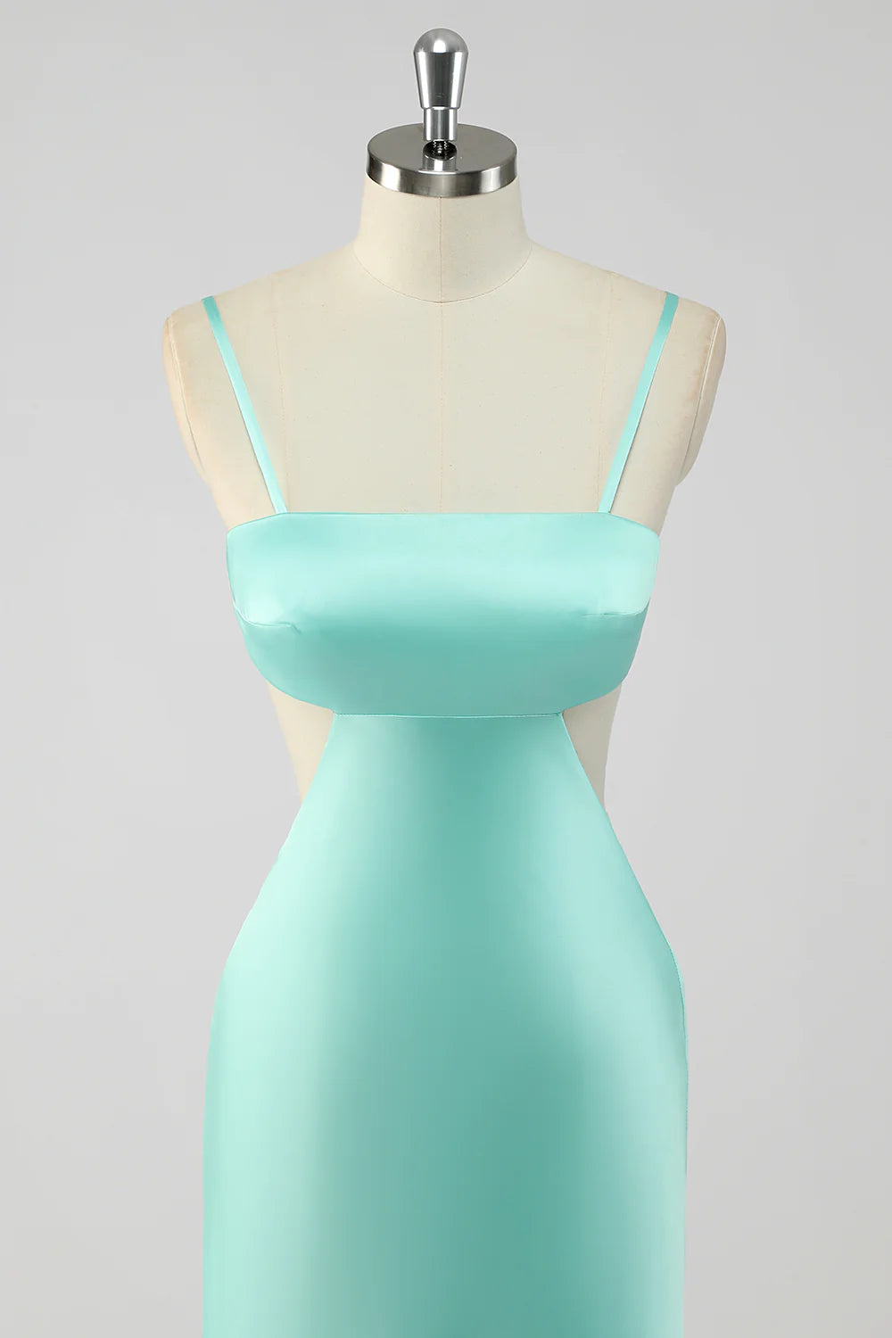 Mint Green Sheath Spaghetti Straps Long Bridesmaid Dress with Open Back