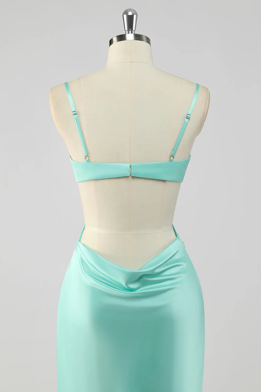 Mint Green Sheath Spaghetti Straps Long Bridesmaid Dress with Open Back