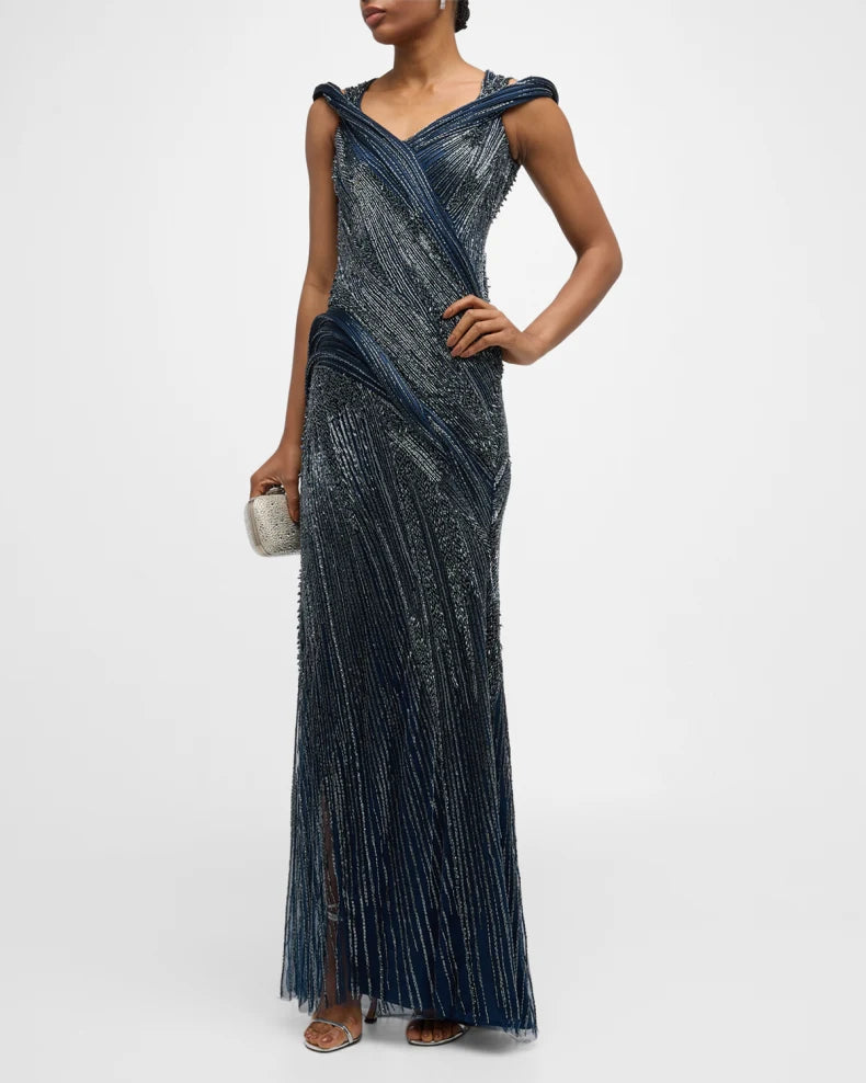 Beaded Gown with Structured Draping Charming and unique design Beautiful generous simple