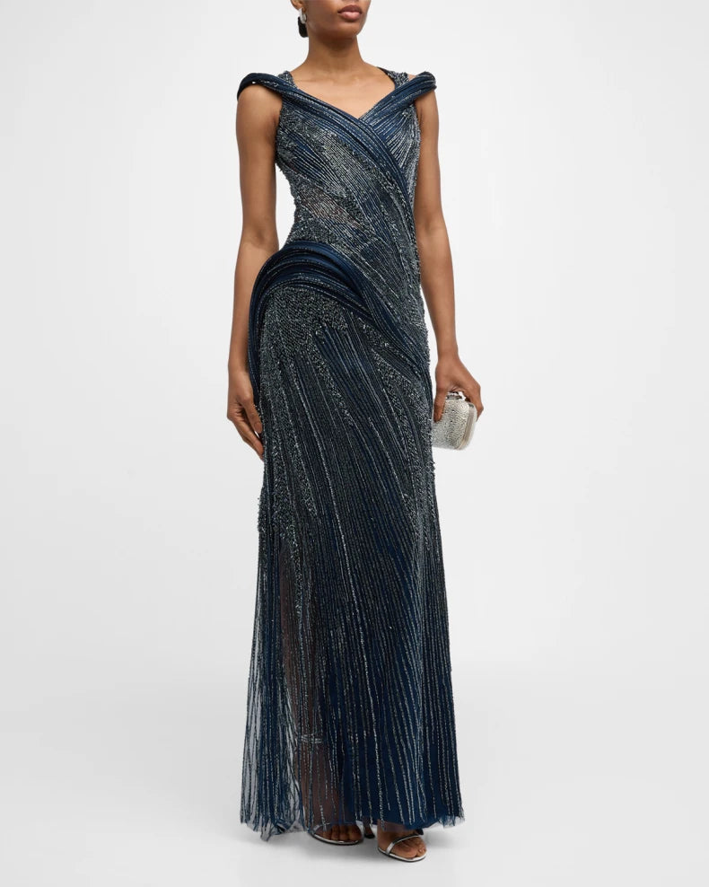 Beaded Gown with Structured Draping Charming and unique design Beautiful generous simple