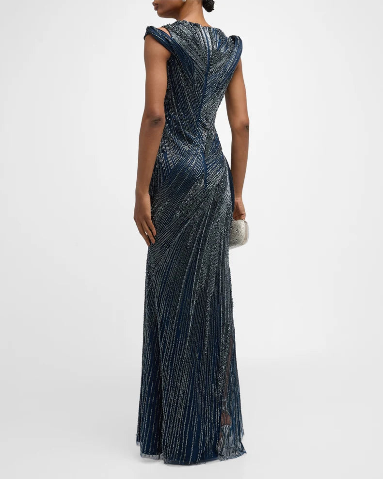 Beaded Gown with Structured Draping Charming and unique design Beautiful generous simple