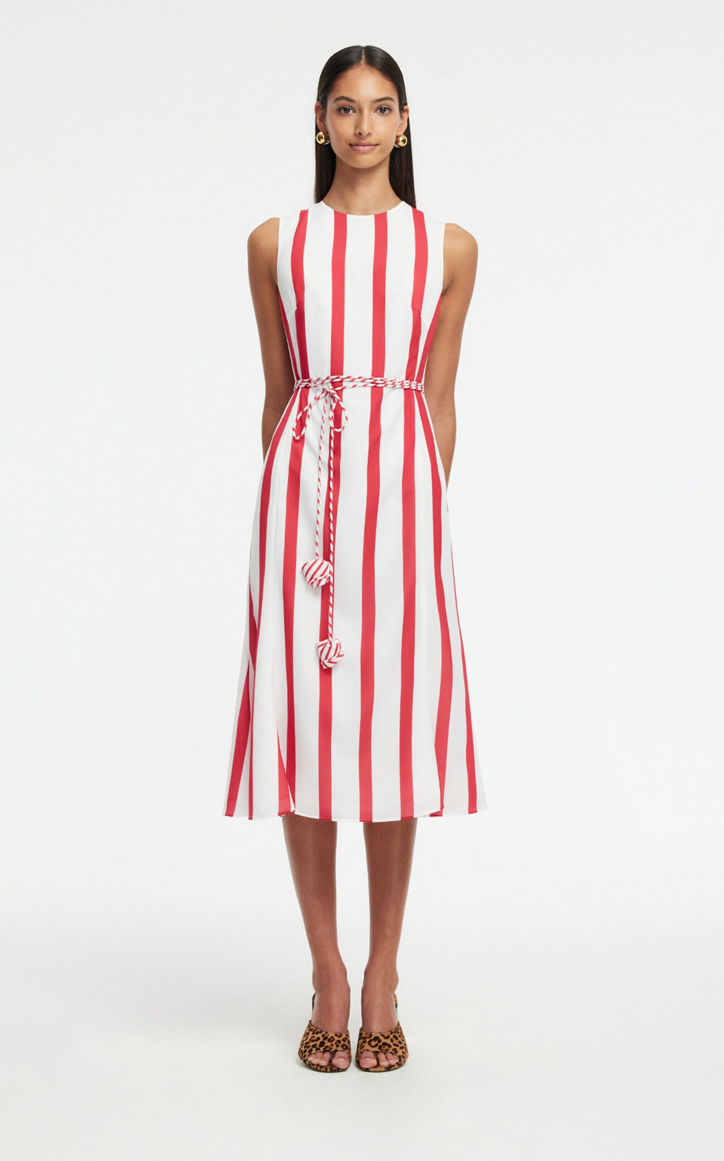 Olive Striped Midi Dress Full of charm simple and atmospheric