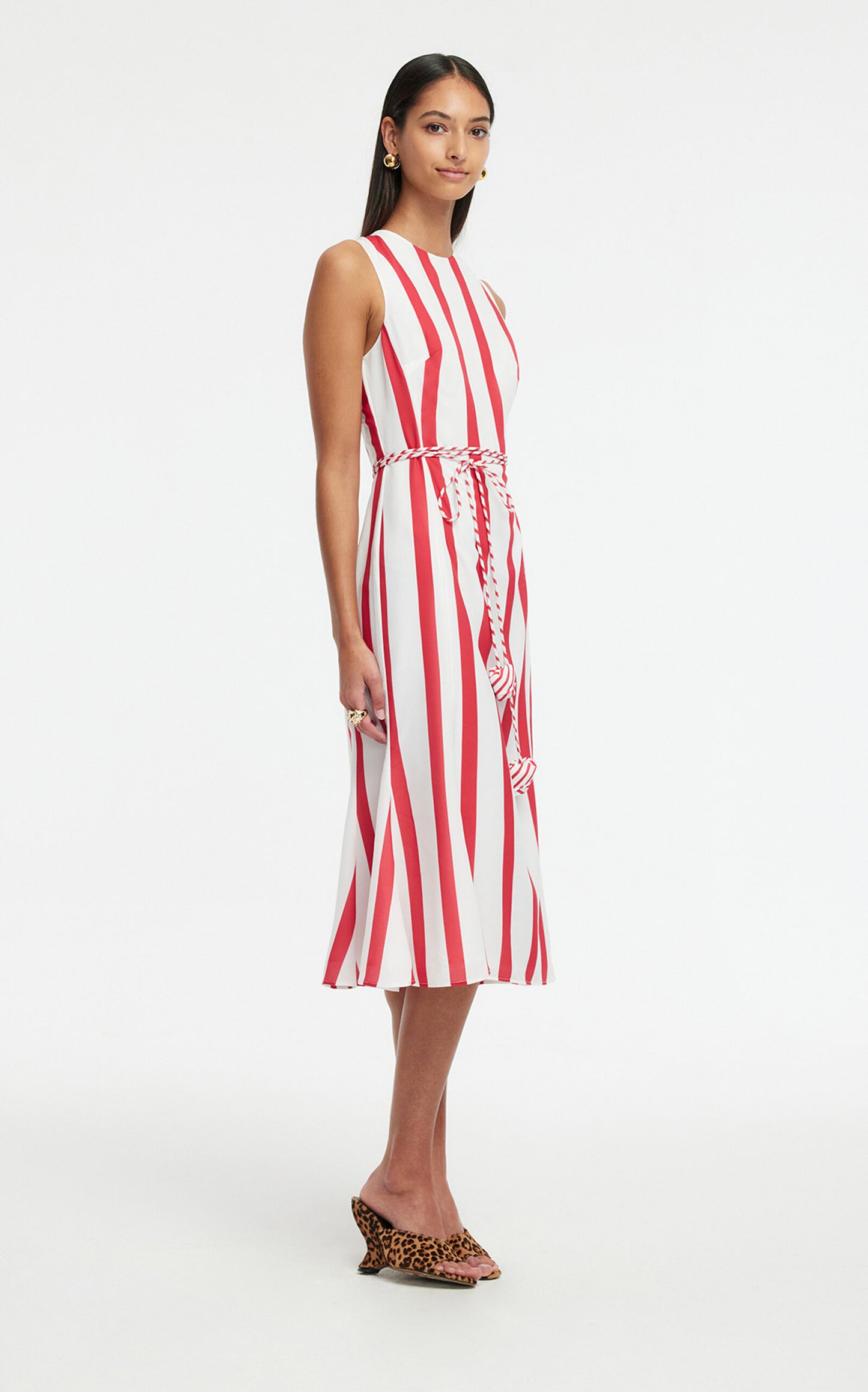 Olive Striped Midi Dress Full of charm simple and atmospheric