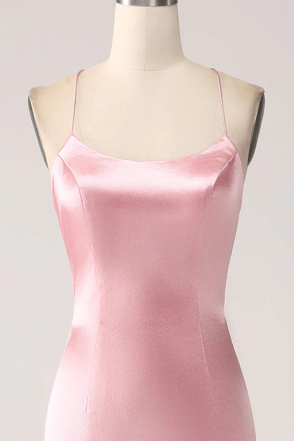 Mermaid Spaghetti Straps Pleated Backless Long Blush Prom Dress