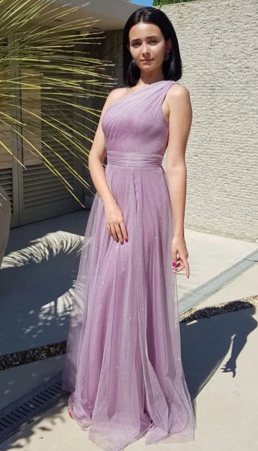 Shiny One Shoulder Long Prom Dresses Sparkly Formal Evening Dresses Bridesmaid dress