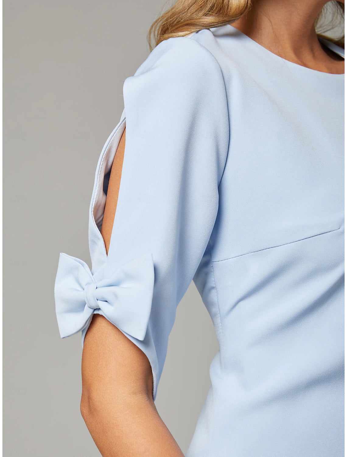 Sheath / Column Mother of the Bride Dress Elegant Simple Jewel Neck Short / Mini Chiffon Short Sleeve with Bow(s) Solid Color Derby Dresses