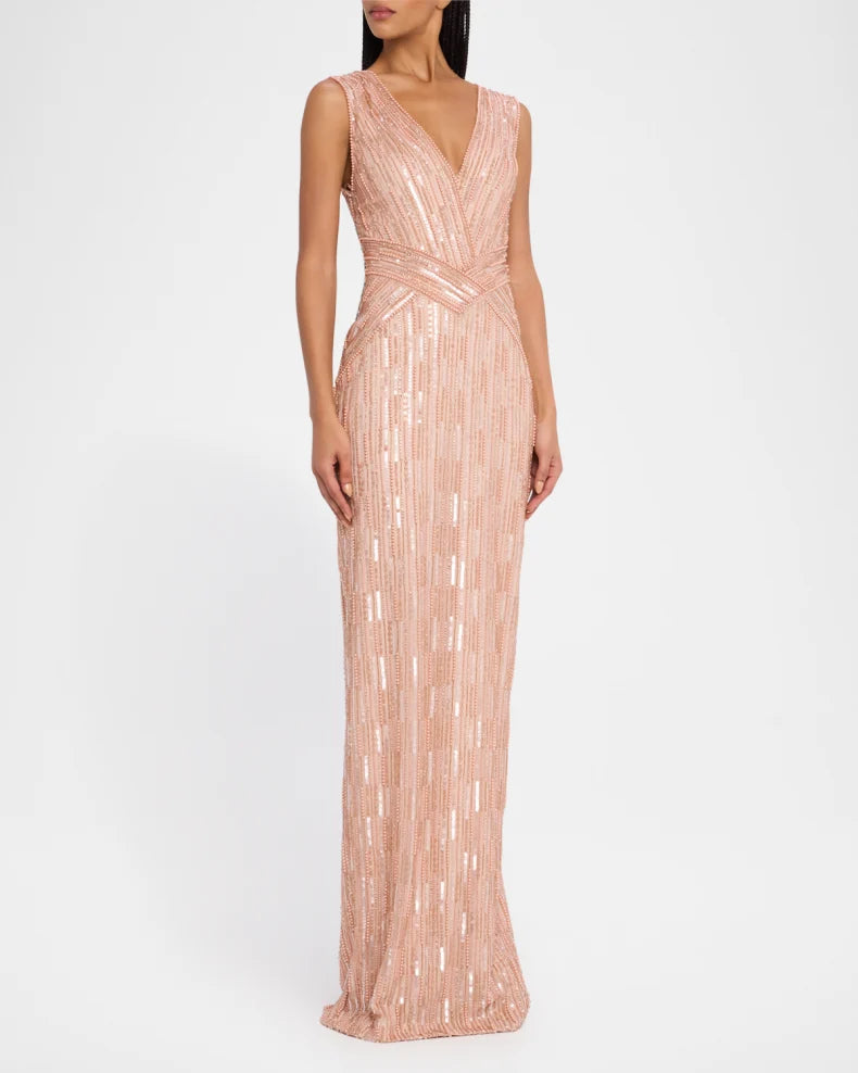 Column Bead Sequined Tulle Gown Charming and unique design Beautiful generous simple