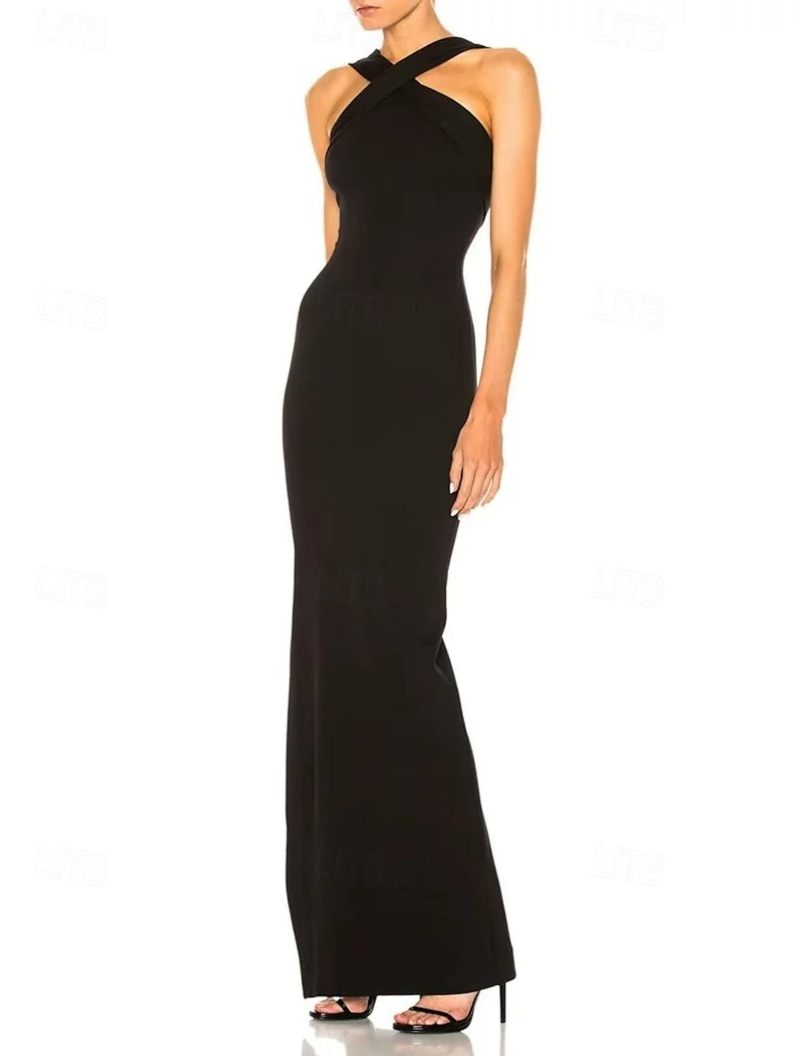 Mermaid / Trumpet Evening Gown Party Dress Evening Party Black Tie Gala Floor Length Sleeveless Halter Neck Wednesday Addams Family Cotton Blend Backless with Criss Cross Slit