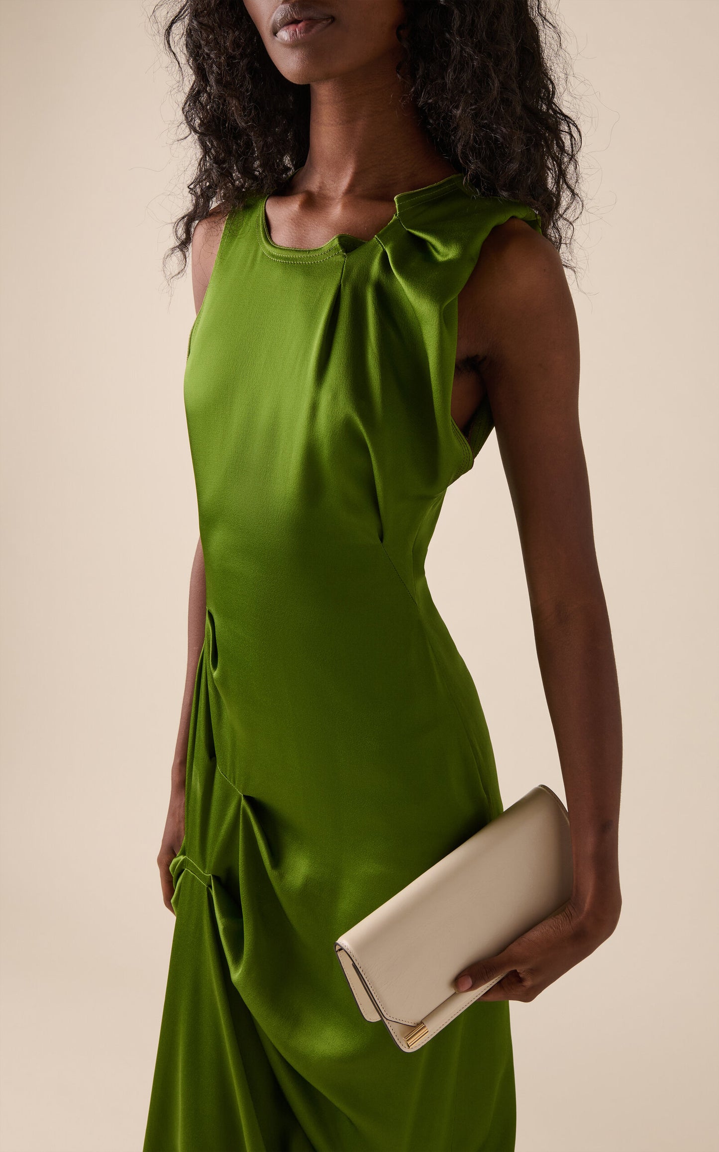 Exclusive Gathered Satin Midi Dress Simple gentle beautiful and grand