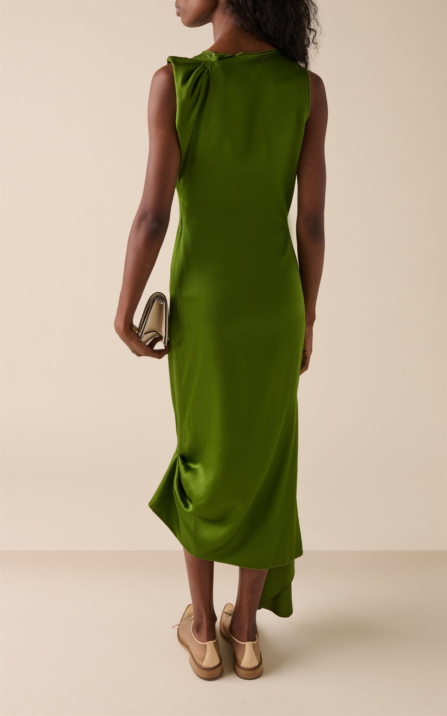 Exclusive Gathered Satin Midi Dress Simple gentle beautiful and grand