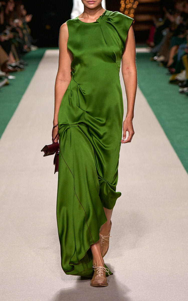 Exclusive Gathered Satin Midi Dress Simple gentle beautiful and grand