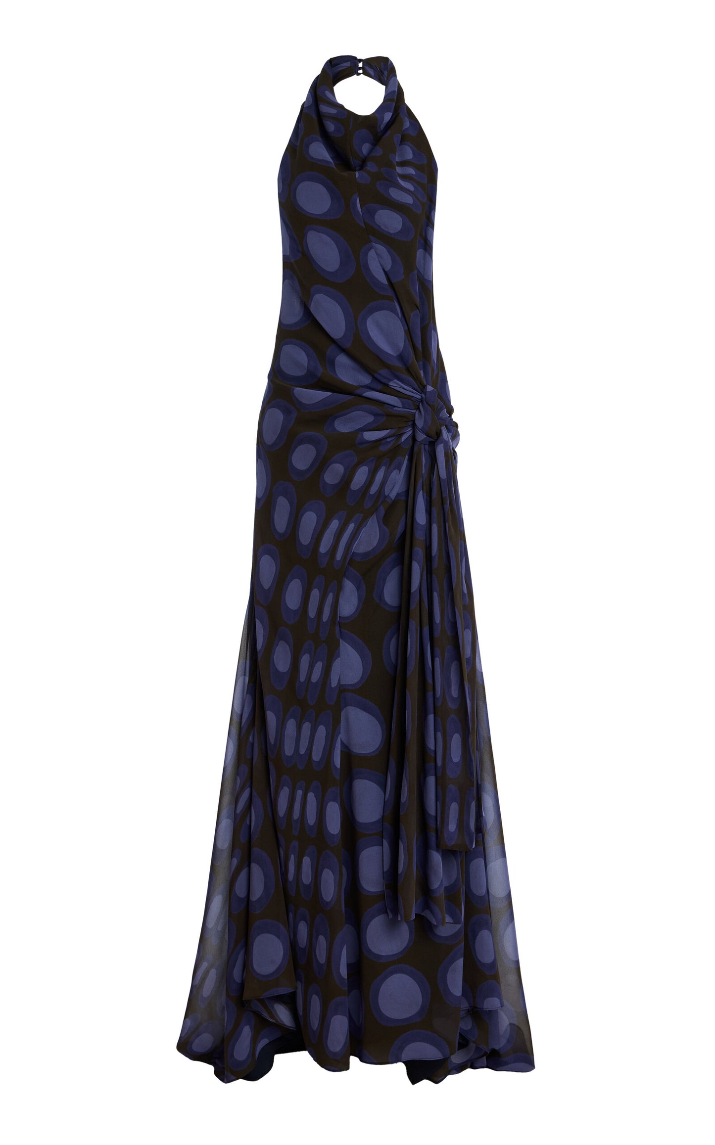 Wiggle-Dot Silk-Chiffon Sarong Maxi Halter Dress