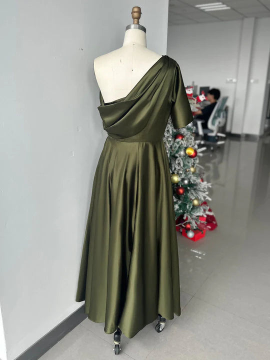 A-Line/Princess One-shoulder Half Sleeve Ankle-Length Mother of the Bride Dresses with Ruffles simple gentle atmospheric and unique desi Bring summer colors to enhance whiteness