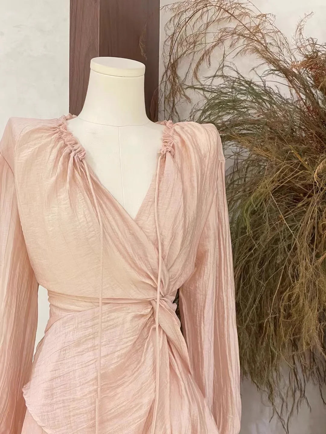 Cute 2 Pieces Ruffled Long Sleeves Pink Women's Short Vacation Dresses simple gentle atmospheric and unique desi Bring summer colors to enhance whiteness