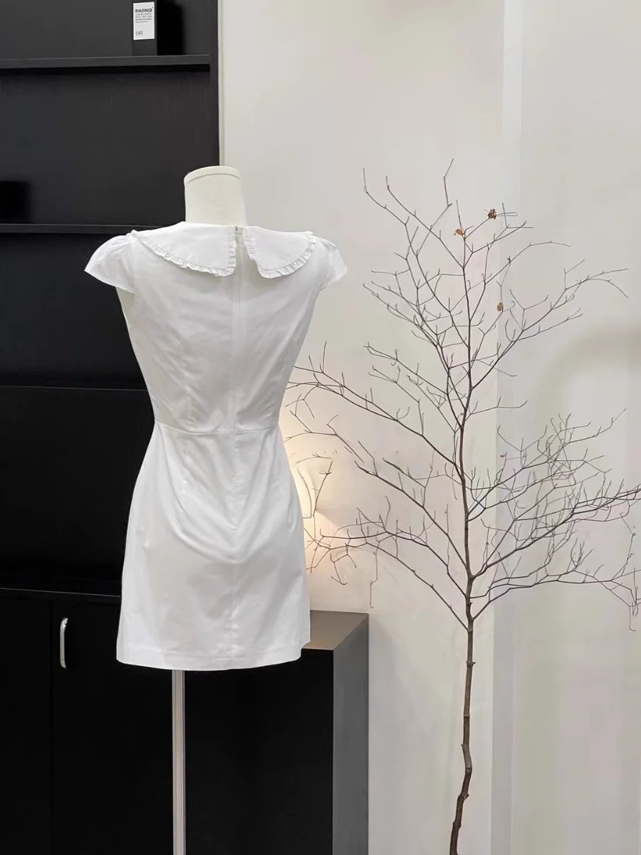 Cute A Line Doll Collar Sleeveless Cotton White Short Women's Holiday Summer Dresses simple gentle atmospheric and unique desi Bring summer colors to enhance whiteness