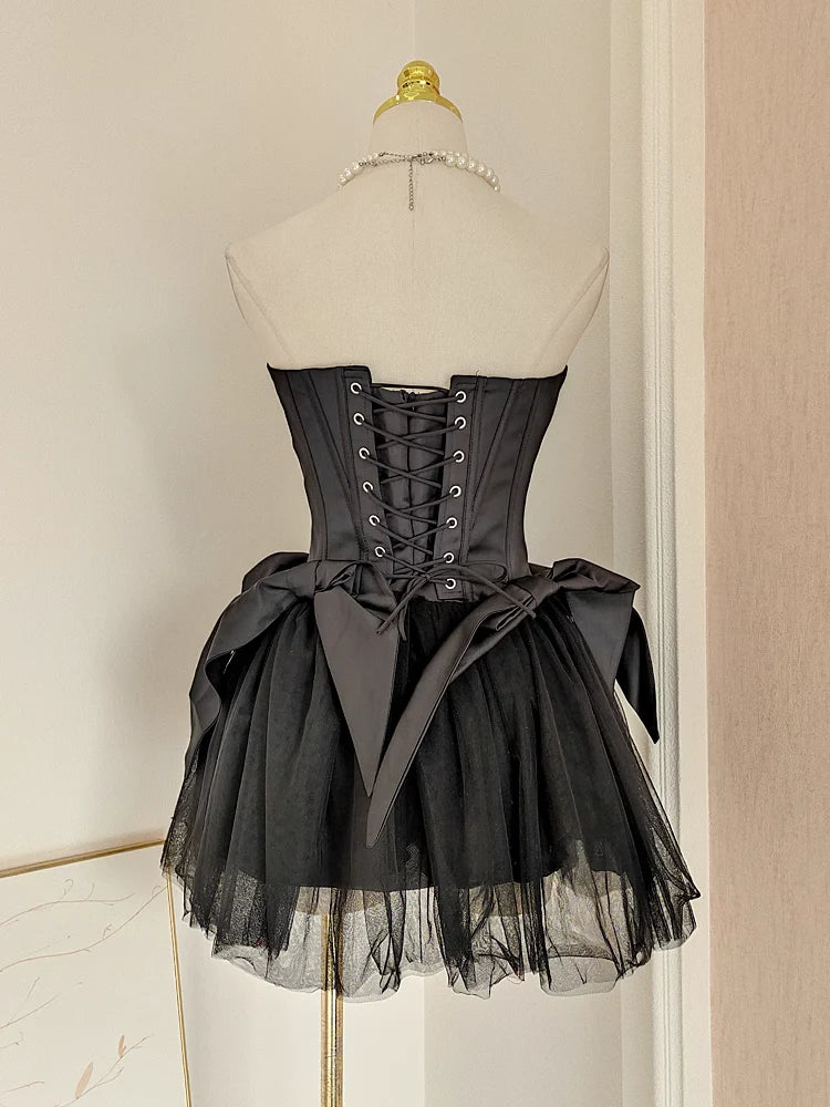 Cute A line Strapless Black Travel Vacation Dresses simple gentle atmospheric and unique desi Bring summer colors to enhance whiteness