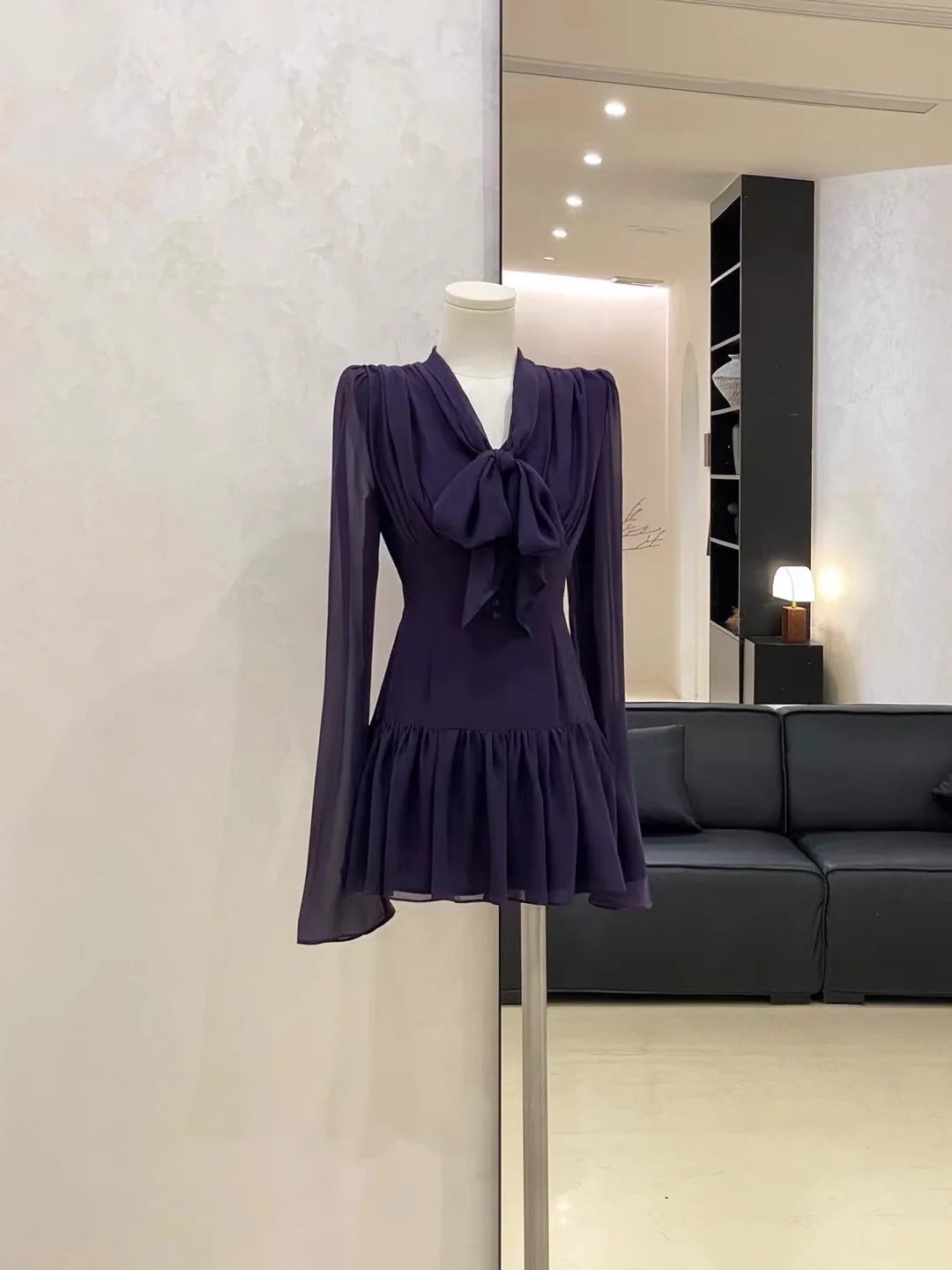 Cute A line V Neckline Ruffled Grape Short Long Sleeve Women Dresses simple gentle atmospheric and unique desi Bring summer colors to enhance whiteness