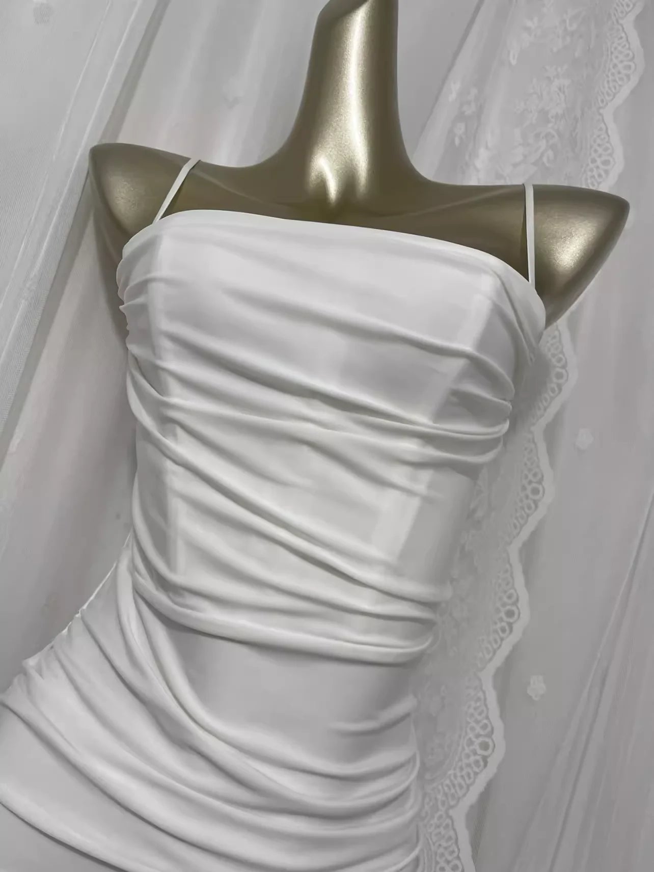 Cute Sheath Spaghetti Straps Satin White Long Vacation Dress Birthday Dresses simple gentle atmospheric and unique desi Bring summer colors to enhance whiteness