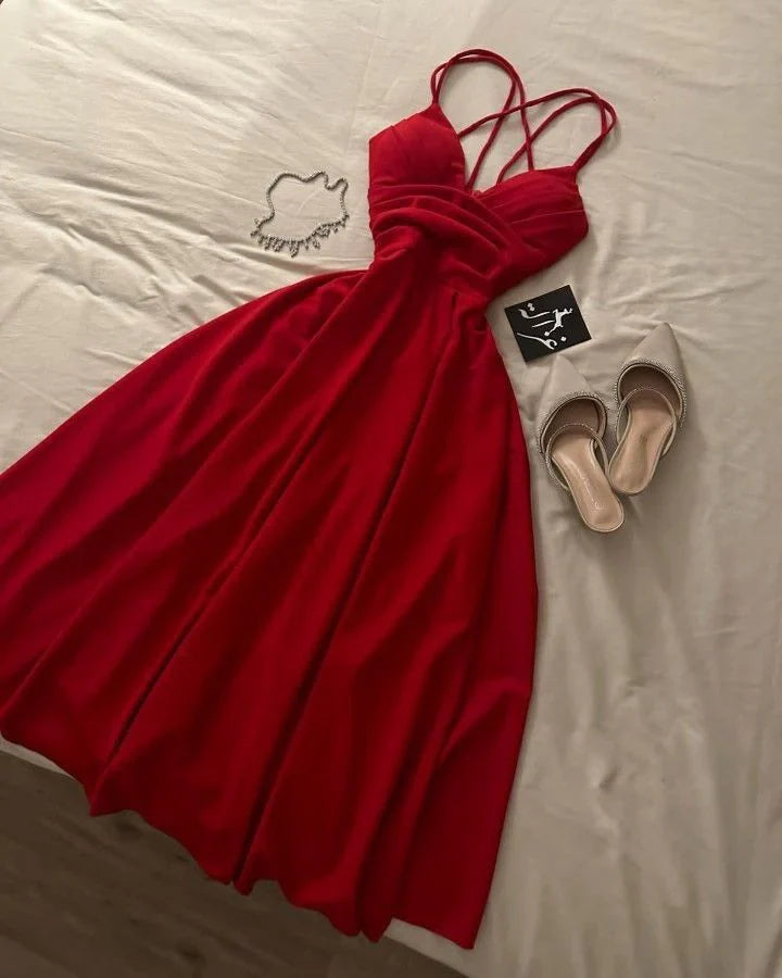 Elegant A Line Spaghetti Straps Red Long Prom Dress Evening Dresses formal wear dresses simple gentle atmospheric and unique desi Bring summer colors to enhance whiteness