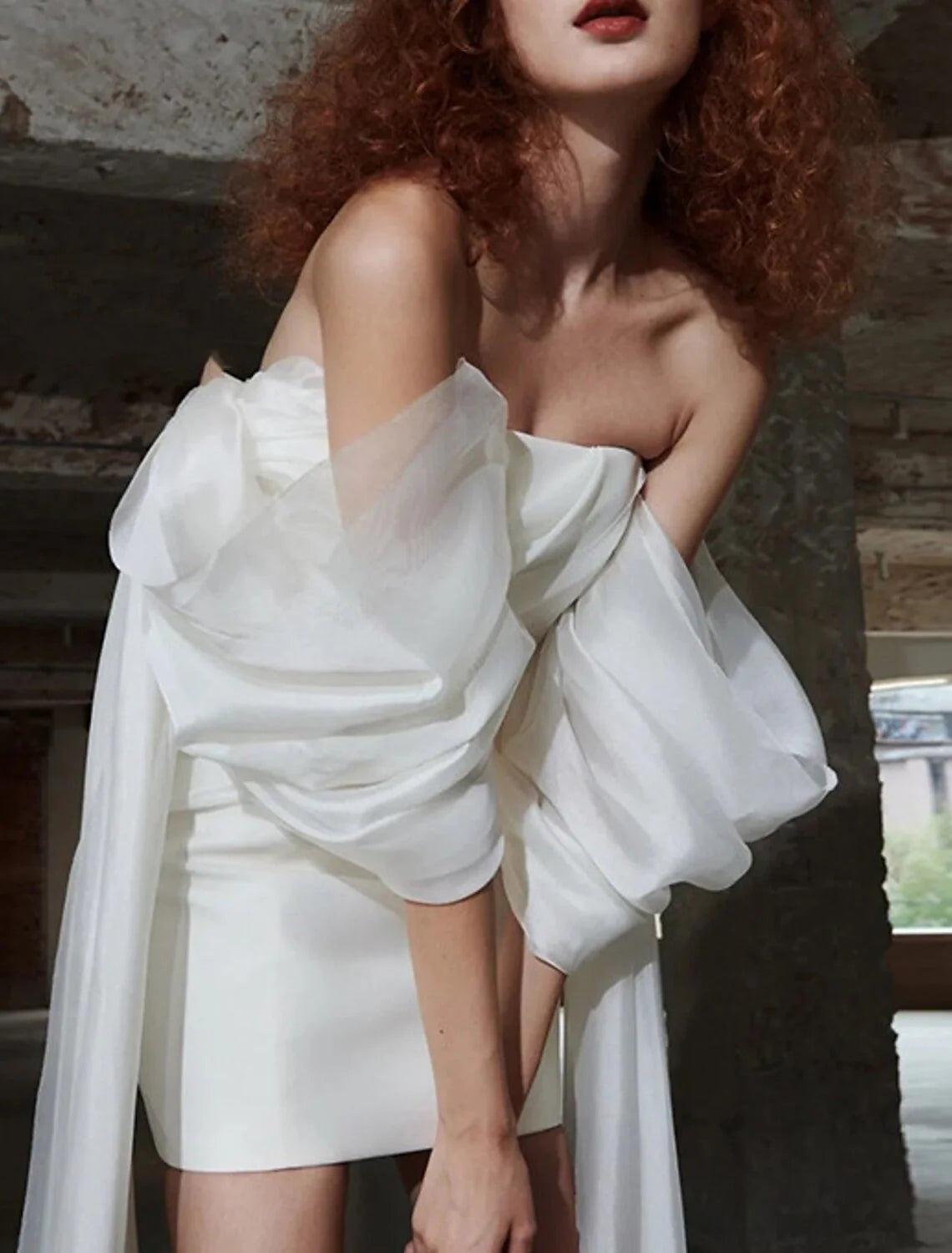 Homecoming Dresses Little White Dresses Dress Party Wear Cocktail Party Short / Mini Half Sleeve Off Shoulder Tulle with Bow(s) simple gentle atmospheric and unique desi Bring summer colors to enhance whiteness