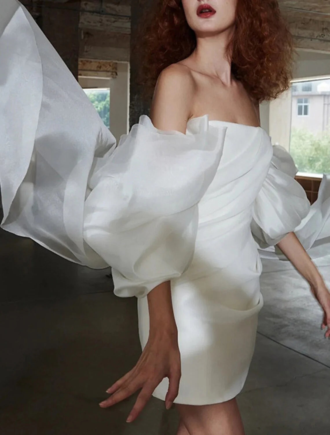 Homecoming Dresses Little White Dresses Dress Party Wear Cocktail Party Short / Mini Half Sleeve Off Shoulder Tulle with Bow(s) simple gentle atmospheric and unique desi Bring summer colors to enhance whiteness