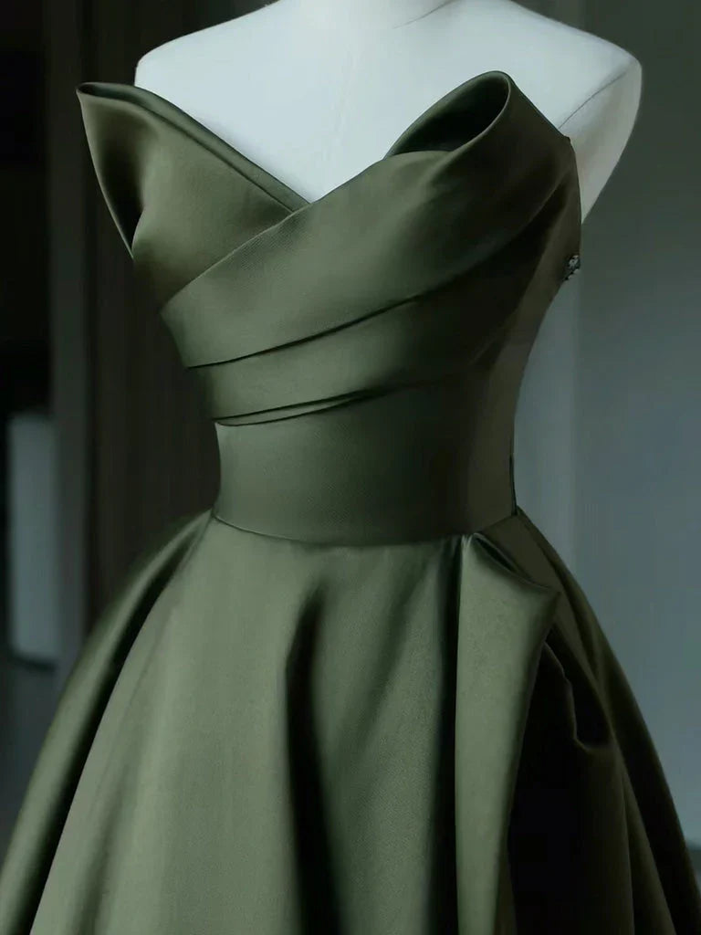 Neck Satin Green Long Prom Dress Green Long Formal Dress gowns evening dresses simple gentle atmospheric and unique desi Bring summer colors to enhance whiteness