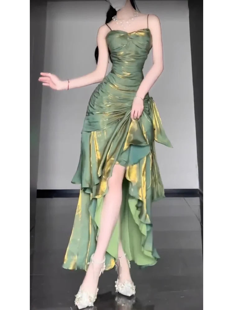 Retro Mermaid Spaghetti Straps Green Prom Dresses Birthday Outfits With Flower simple gentle atmospheric and unique desi Bring summer colors to enhance whiteness