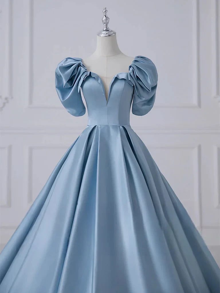 Satin Blue Long Prom Dress Blue Satin Long Formal Dress gowns evening dresses simple gentle atmospheric and unique desi Bring summer colors to enhance whiteness