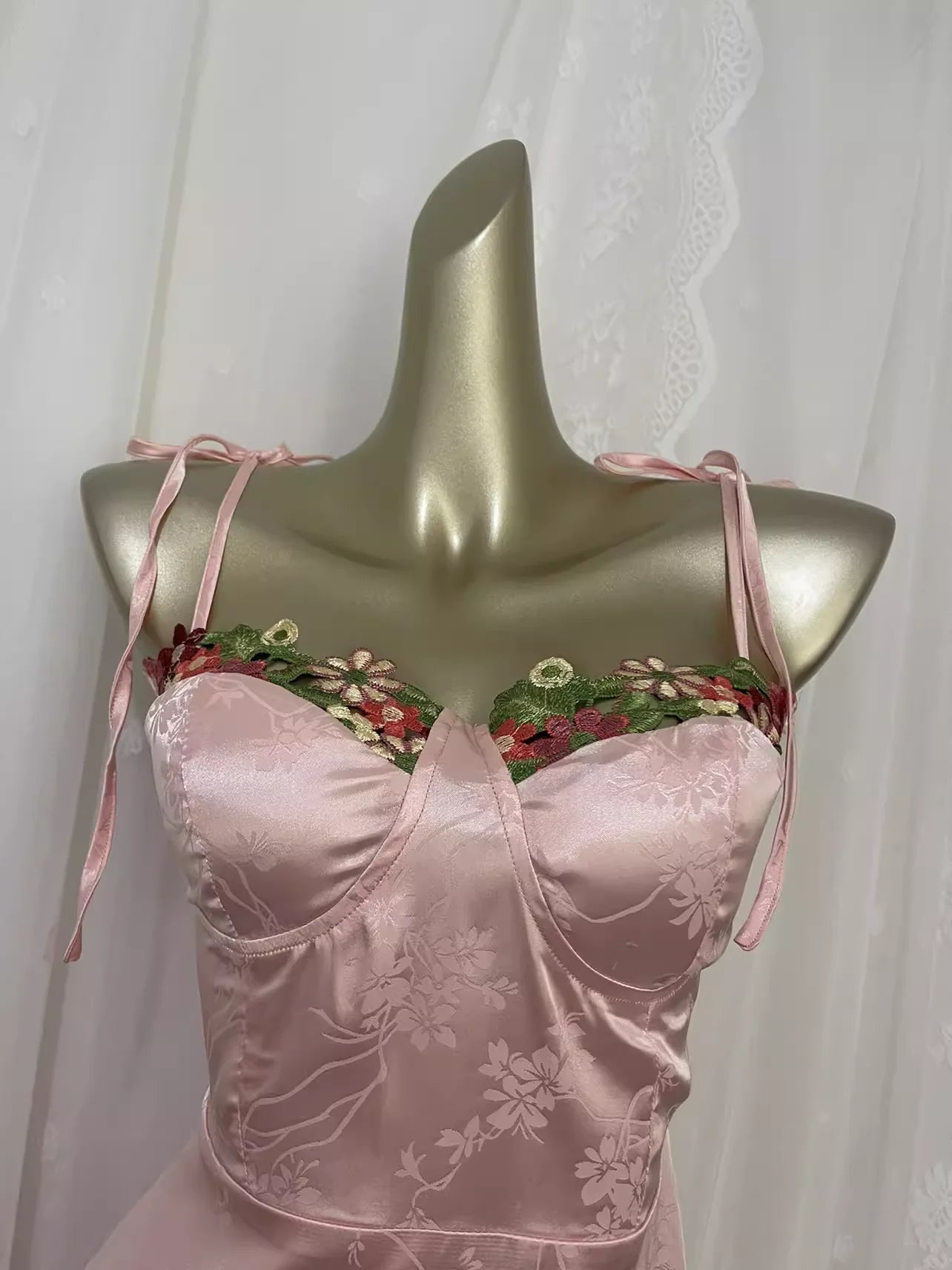 Sexy A line Spagetti Straps Pink Satin Floral Vacation Dress Birthday Dresses simple gentle atmospheric and unique desi Bring summer colors to enhance whiteness