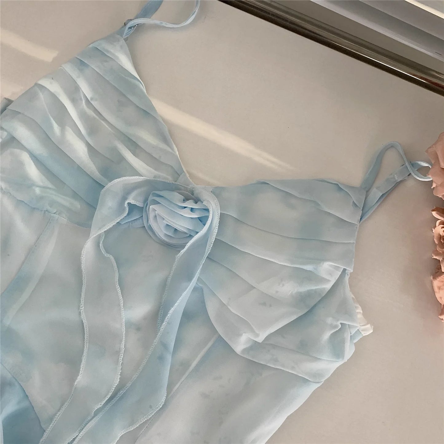 Sexy High Low Spaghetti Straps Ice Blue Ombre Dress Beach Holiday Dresses simple gentle atmospheric and unique desi Bring summer colors to enhance whiteness