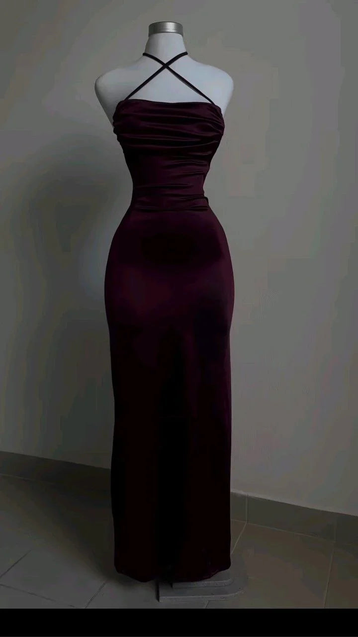 Sexy Sheath Halter Burgundy Slim Fit Long Prom Dress Evening Dresses gowns evening dresses gentle atmospheric and unique desi Bring summer colors to enhance whiteness