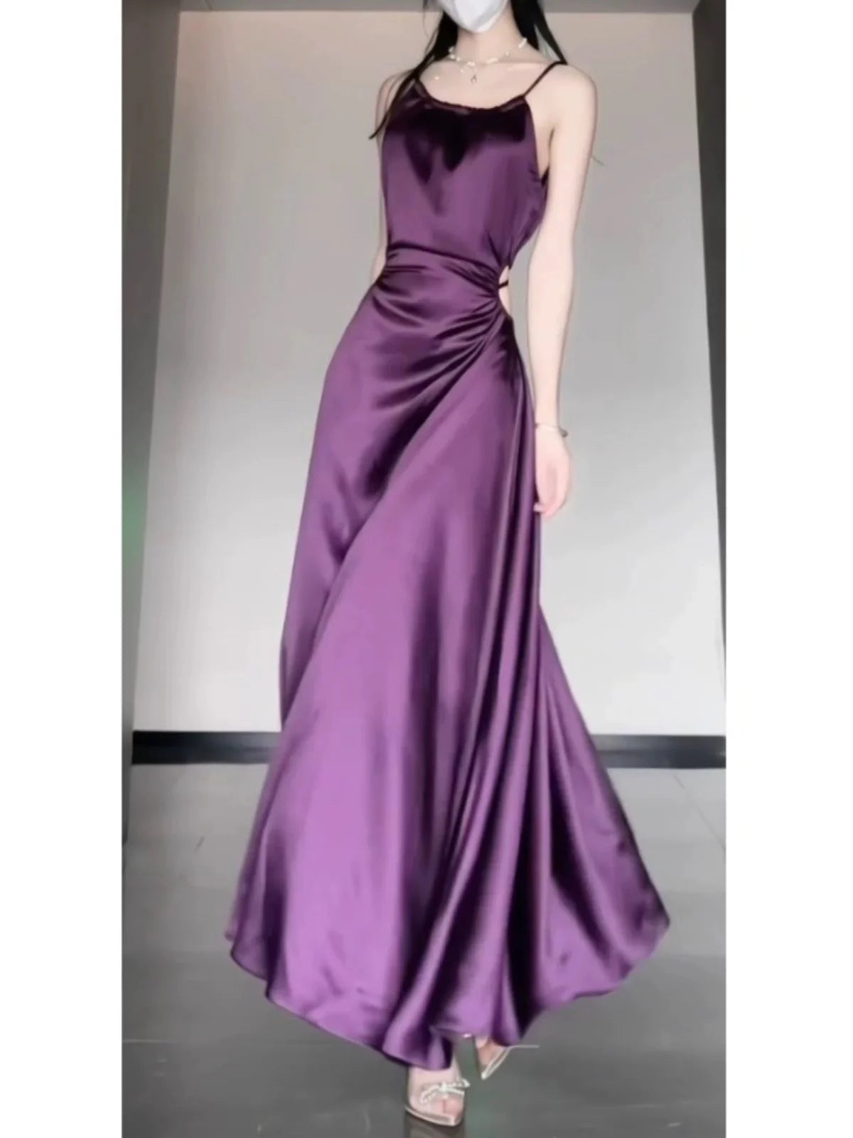 Sexy Sheath Spaghetti Straps Grape Satin Birthday Dresses Night Party Dress simple gentle atmospheric and unique desi Bring summer colors to enhance whiteness