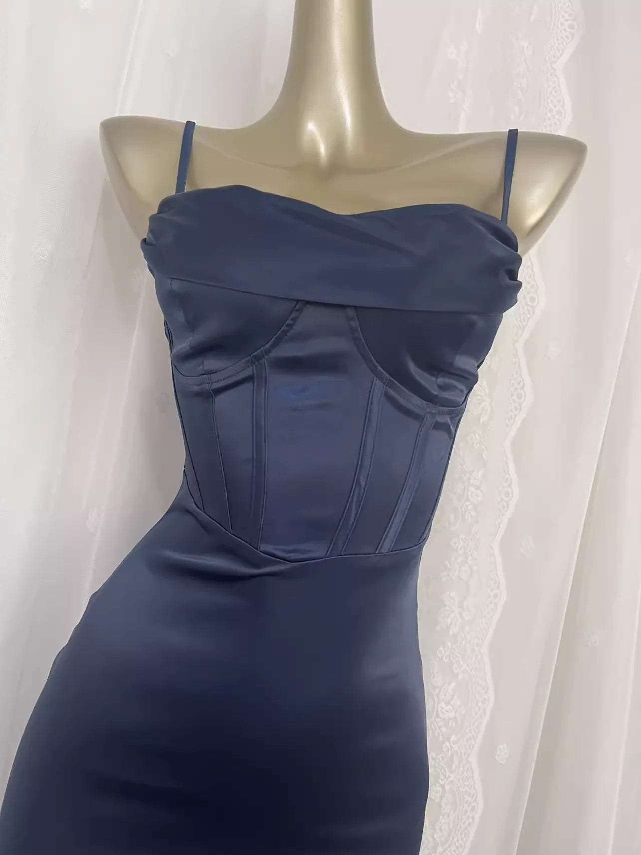Sexy Sheath Spaghetti Straps Navy Blue Long Vacation Dress Birthday Dresses simple gentle atmospheric and unique desi Bring summer colors to enhance whiteness