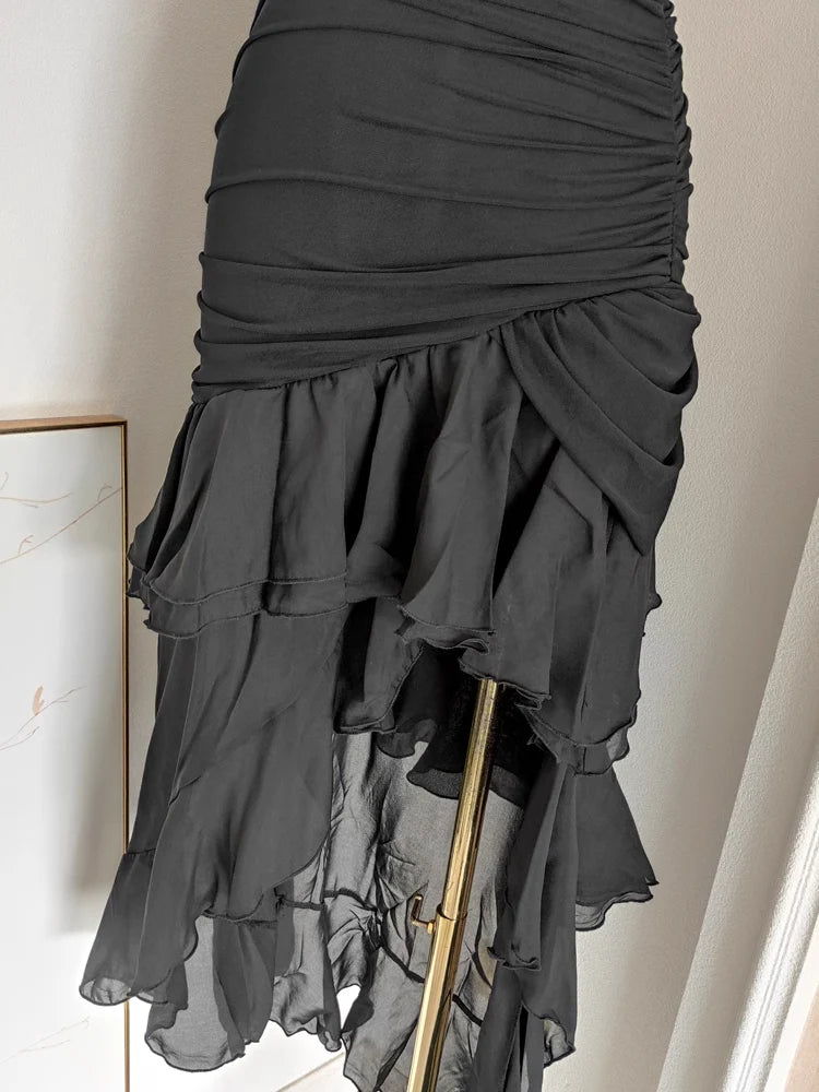 Sexy Sheath Strapless Black High Low Women's Holiday Dresses Birthday Outfits simple gentle atmospheric and unique desi Bring summer colors to enhance whiteness