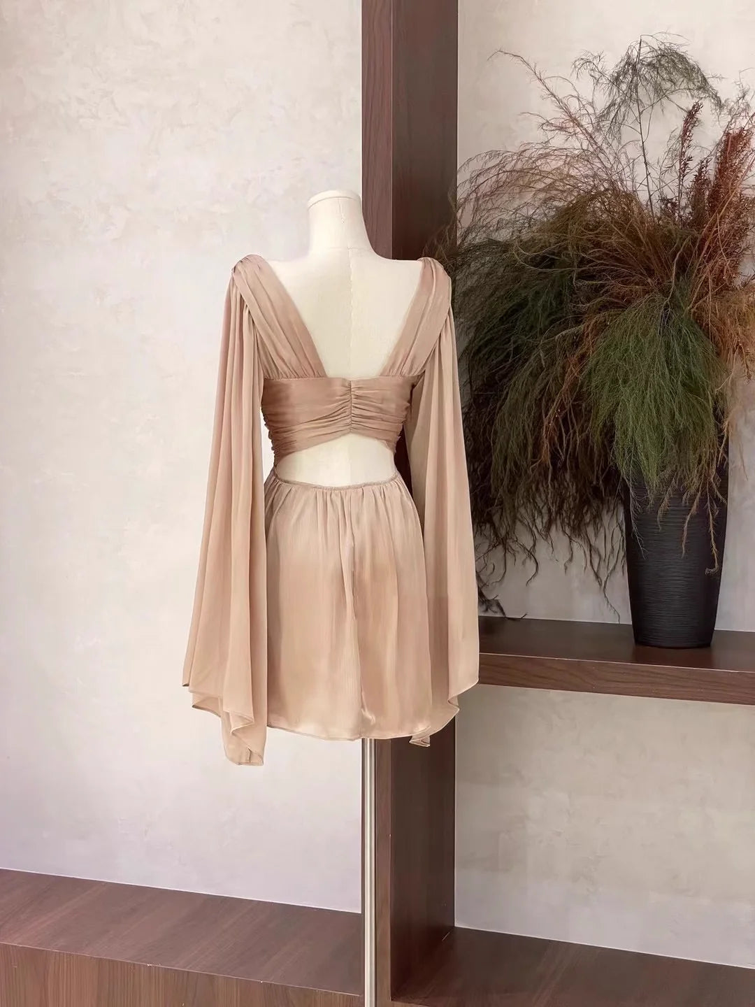 Simple A Line V Neckline Ruffled Long Sleeves Short Women's Holiday Dresses simple gentle atmospheric and unique desi Bring summer colors to enhance whiteness
