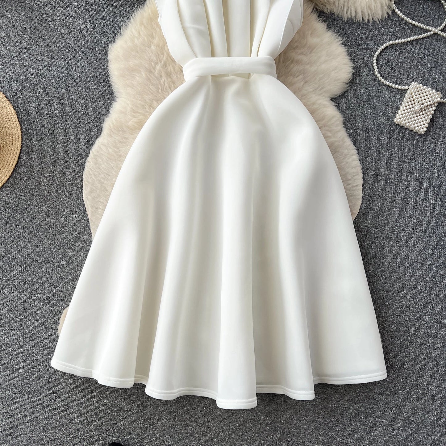 Simple A line One Shoulder Ruffles White Holiday Dresses Midi Length Women's Dress simple gentle atmospheric and unique desi Bring summer colors to enhance whiteness