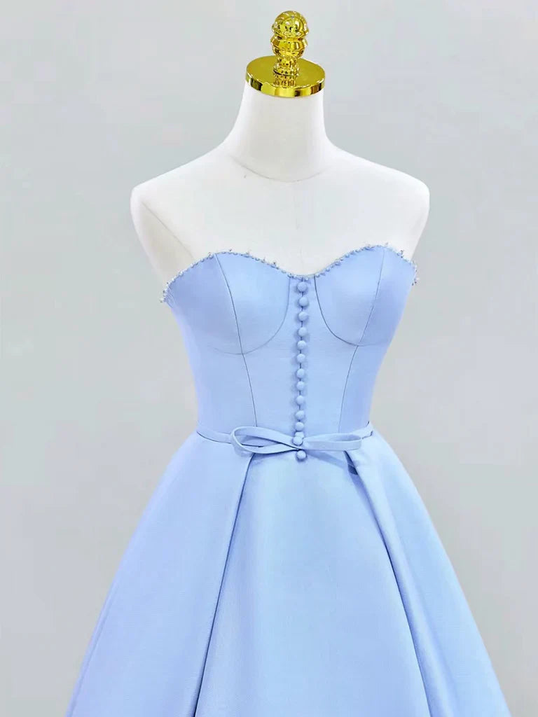 Sweetheart Neck Satin Blue Long Prom Dress aBlue Long Formal Dress gowns evening dresses simple gentle atmospheric and unique desi Bring summer colors to enhance whiteness