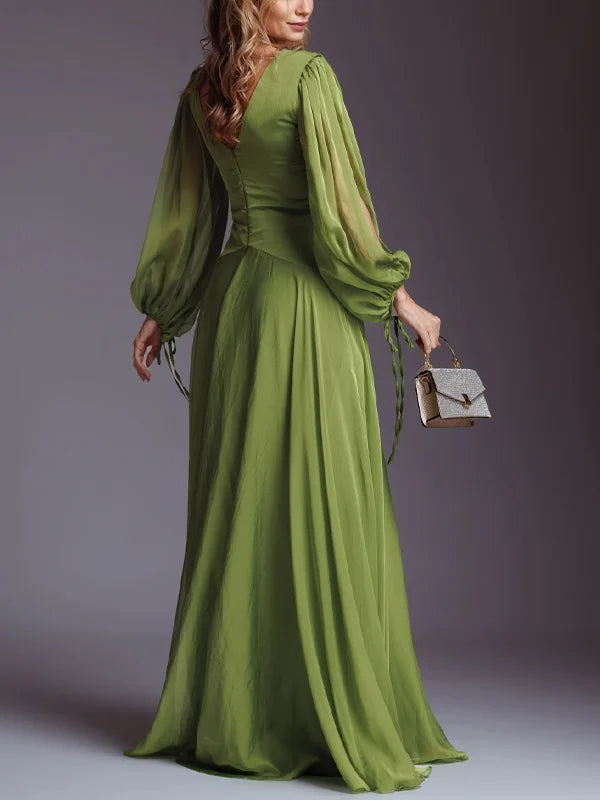 V-Neck Solid Chiffon Maxi Dress simple gentle atmospheric and unique desi Bring summer colors to enhance whiteness