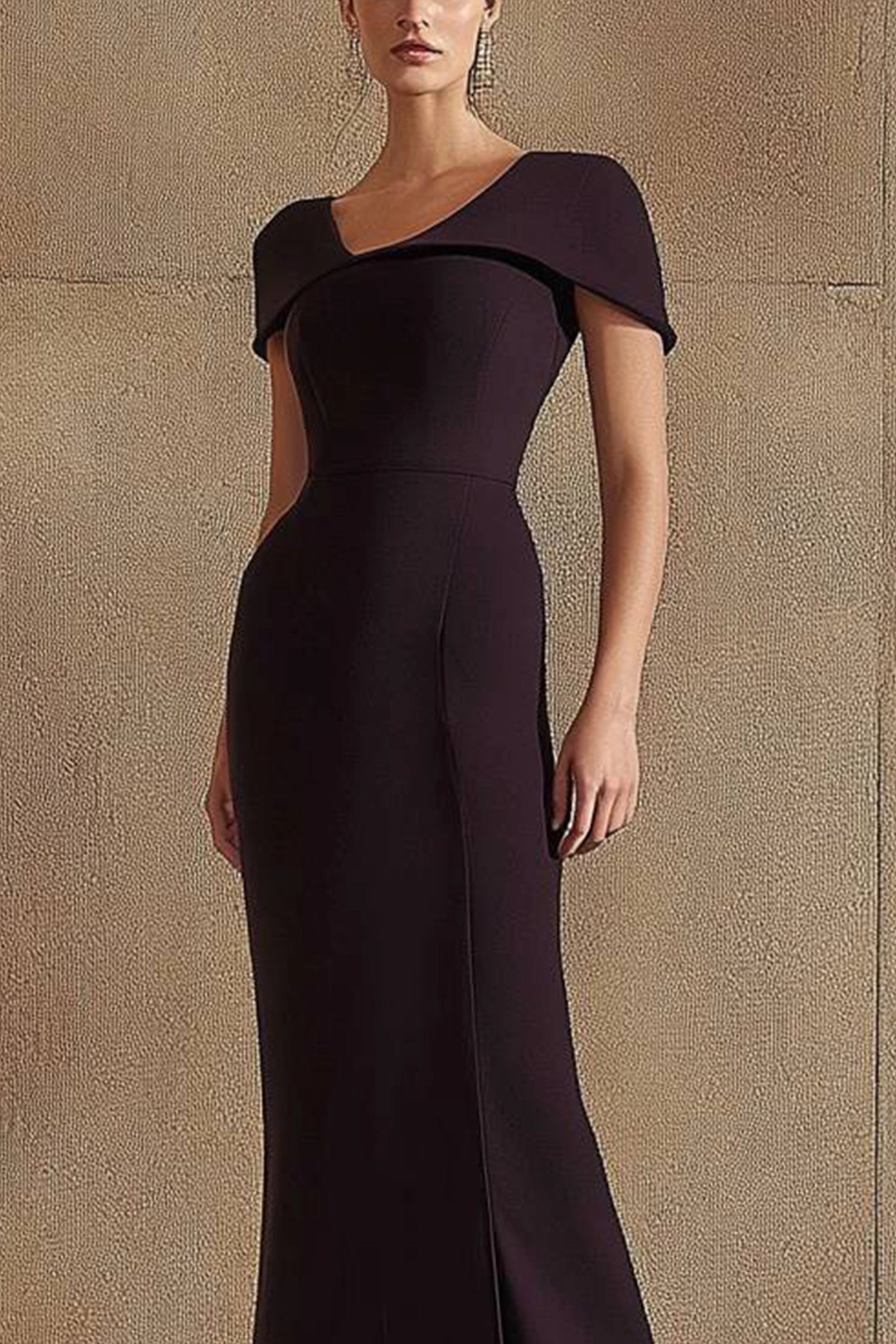 Party Formal Brown Dress V-Neck Short Sleeve Maxi Dress Simple beautiful generous and full of charm